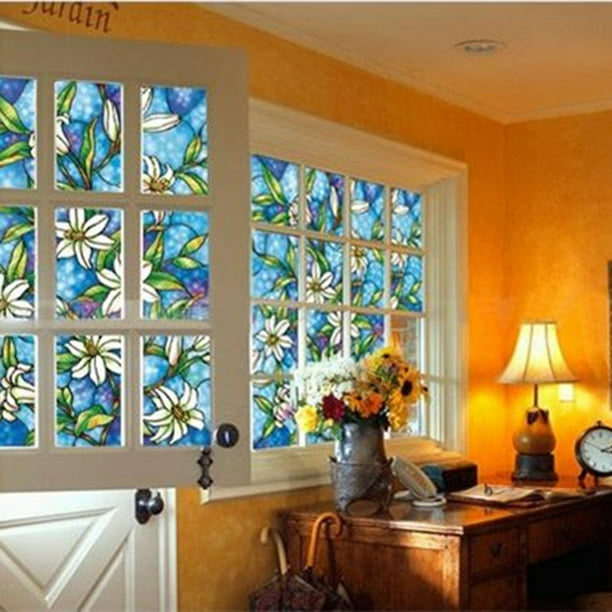 Frosted Window Film Flower Window Sticker Privacy Anti-UV Office Home Decor R 
